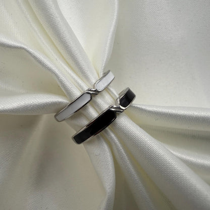 925 Sterling Silver Adjustable Ring Black & White Set Design | “Nyvayne - CouplesPicks