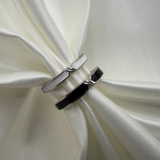 925 Sterling Silver Adjustable Ring Black & White Set Design | “Nyvayne - CouplesPicks