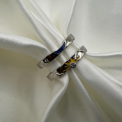 925 Sterling Silver Adjustable Ring Blue Sun & Yellow Moon Design | “Solara - CouplesPicks