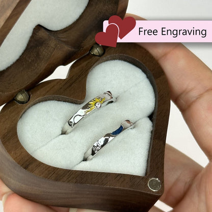 925 Sterling Silver Adjustable Ring Blue Sun & Yellow Moon Design | “Solara - CouplesPicks