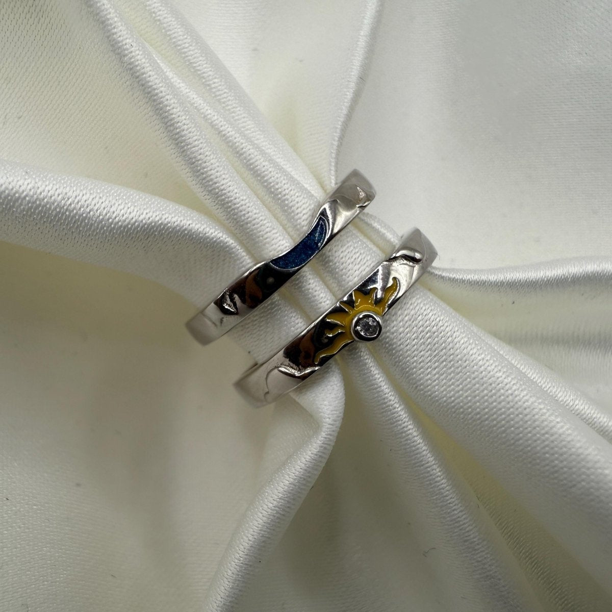 925 Sterling Silver Adjustable Ring Blue Sun & Yellow Moon Design | “Solara - CouplesPicks