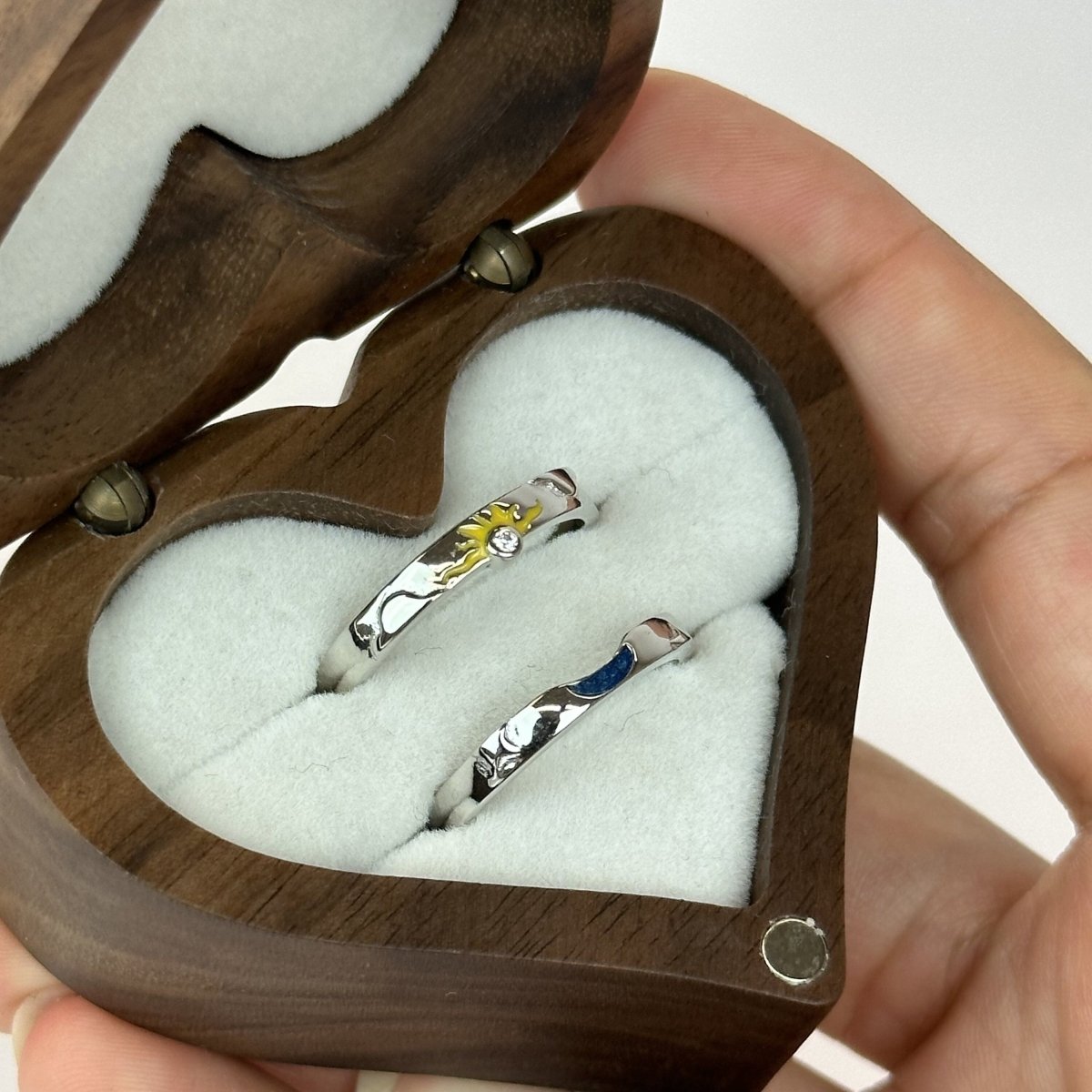 925 Sterling Silver Adjustable Ring Blue Sun & Yellow Moon Design | “Solara - CouplesPicks