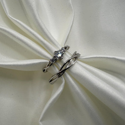 925 Sterling Silver Adjustable Ring Braided Zirconia Design | “Elyndra - CouplesPicks
