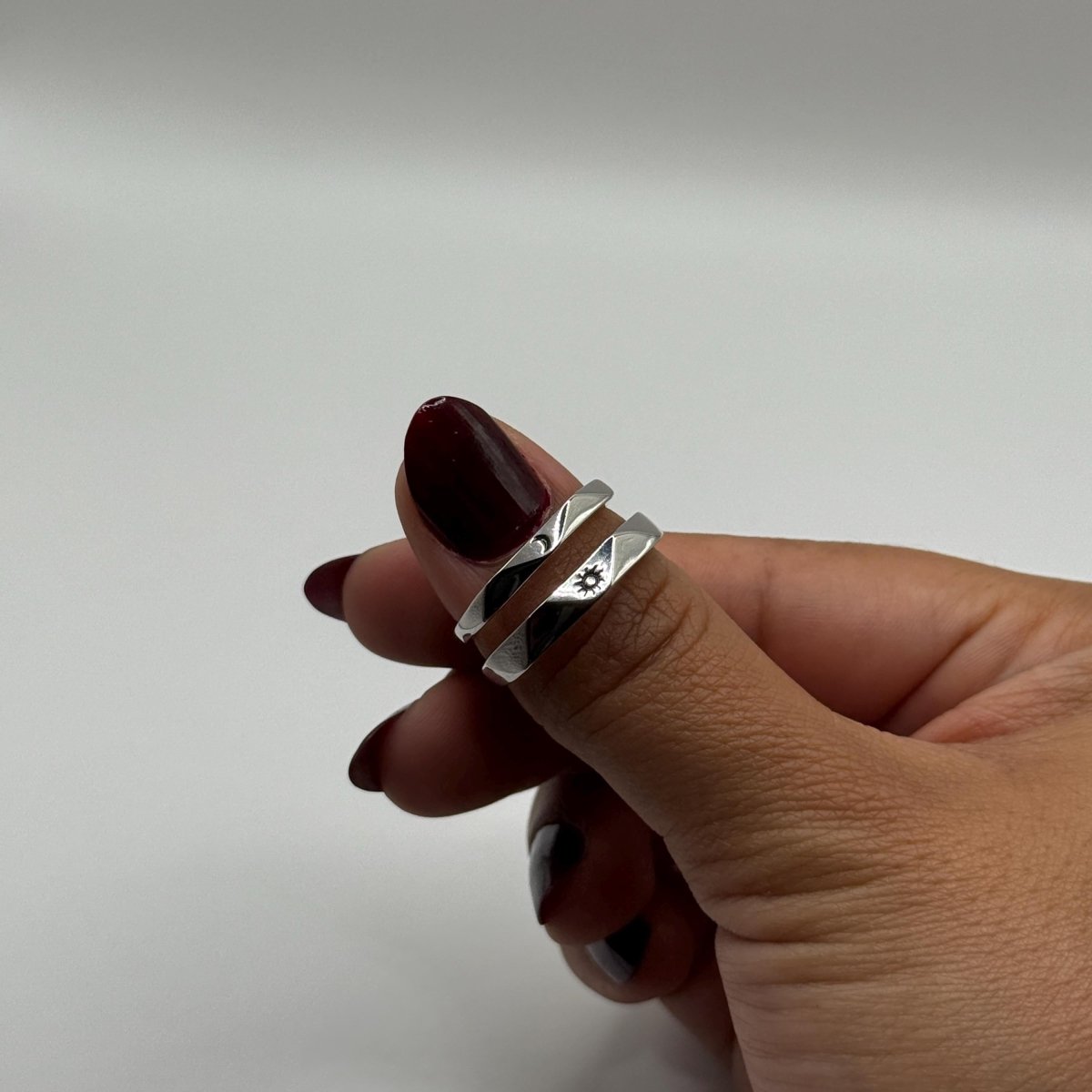 925 Sterling Silver Adjustable Ring Domed Sun & Moon Design | “Lunaris - CouplesPicks