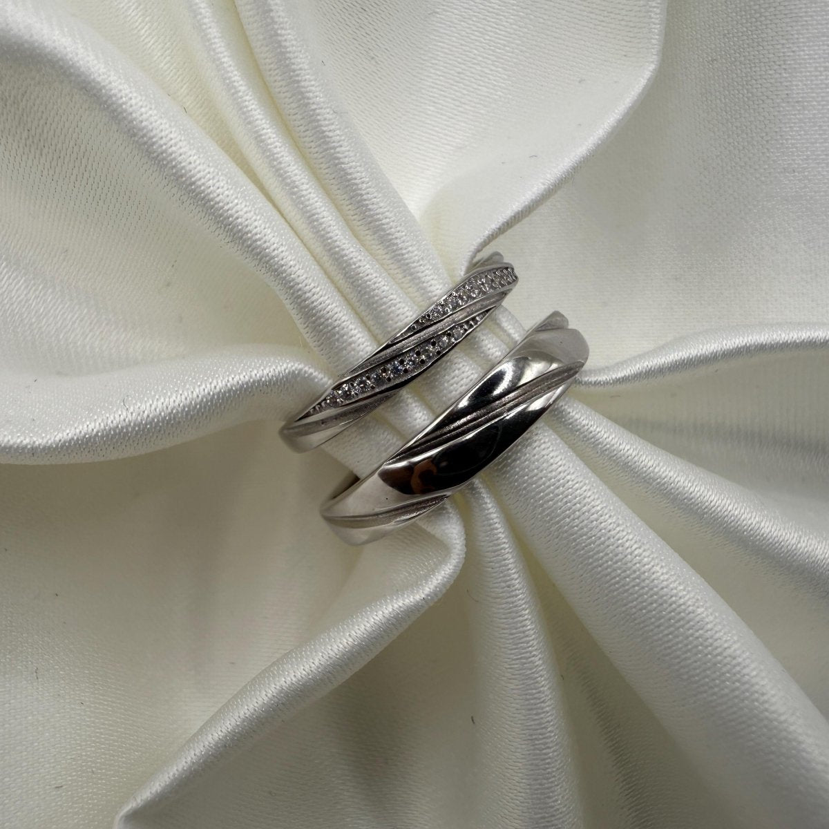 925 Sterling Silver Adjustable Ring Double Diamond Path Zirconia Design | “Oravelle - CouplesPicks