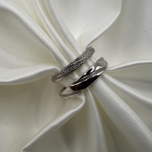 925 Sterling Silver Adjustable Ring Double Diamond Path Zirconia Design | “Oravelle - CouplesPicks