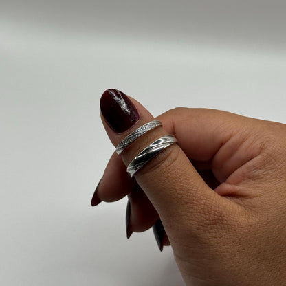 925 Sterling Silver Adjustable Ring Double Diamond Path Zirconia Design | “Oravelle - CouplesPicks