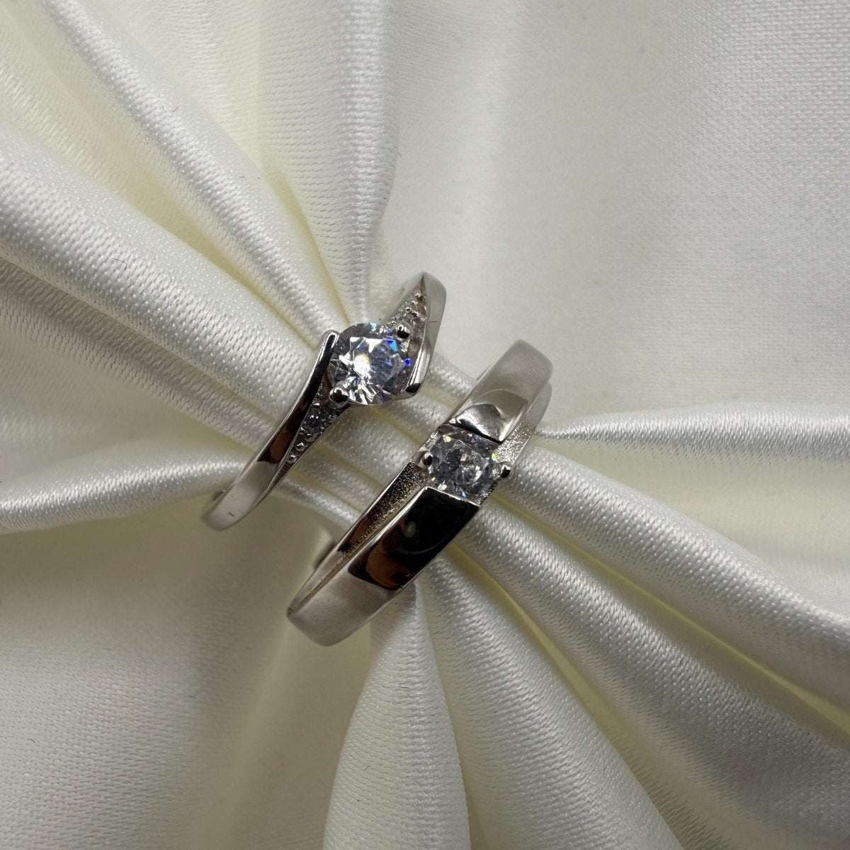 925 Sterling Silver Adjustable Ring Double Zirconia Design | “Valoryn - CouplesPicks