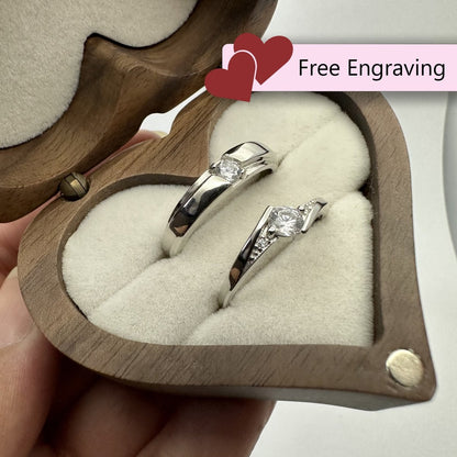 925 Sterling Silver Adjustable Ring Double Zirconia Design | “Valoryn - CouplesPicks