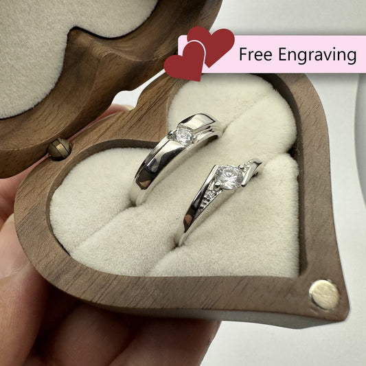 925 Sterling Silver Adjustable Ring Double Zirconia Design | “Valoryn - CouplesPicks