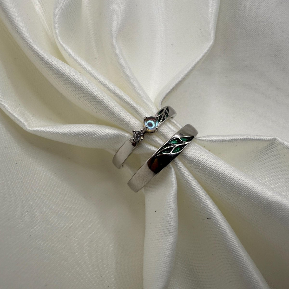 925 Sterling Silver Adjustable Ring Green Leaf Opal Design | “Florayne - CouplesPicks