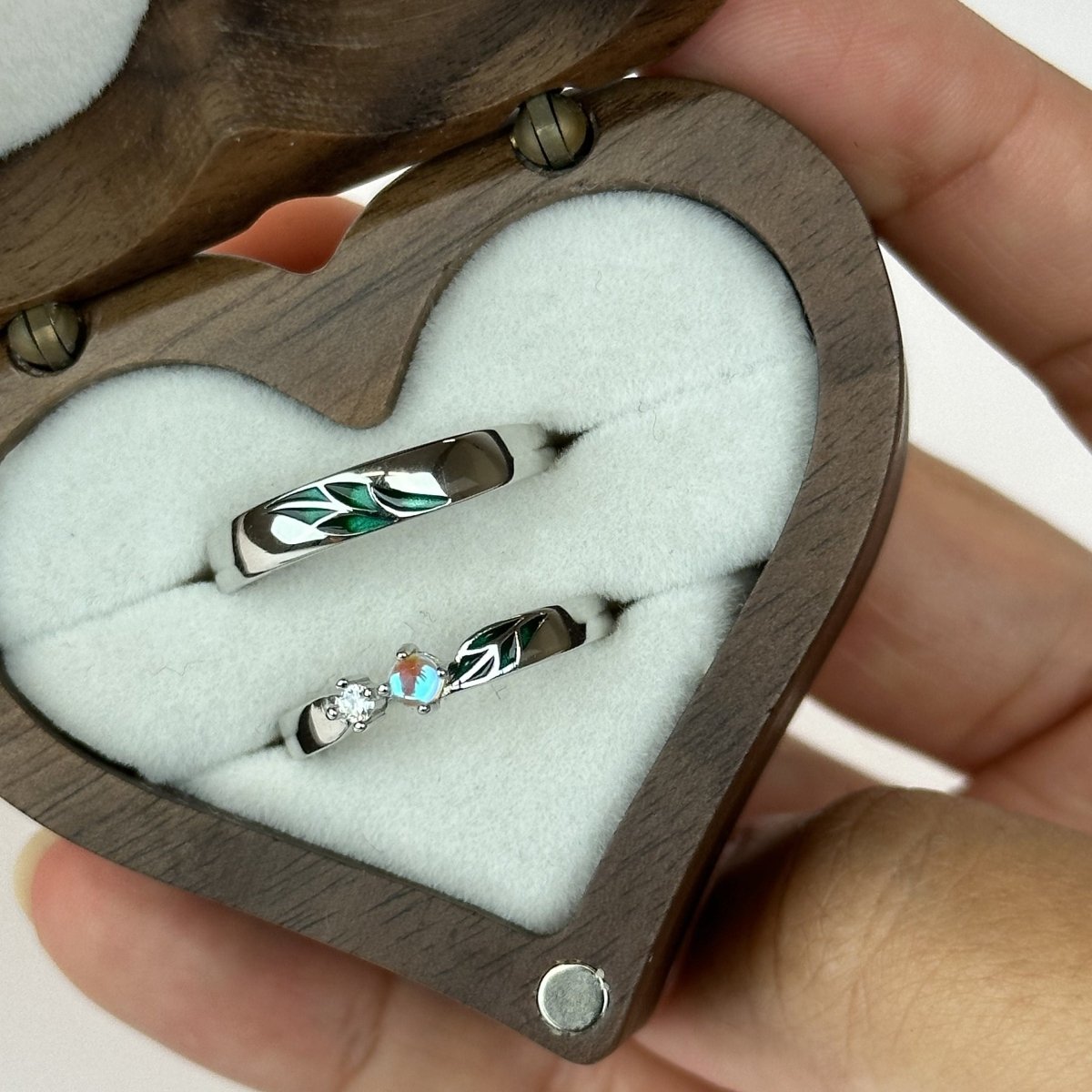 925 Sterling Silver Adjustable Ring Green Leaf Opal Design | “Florayne - CouplesPicks