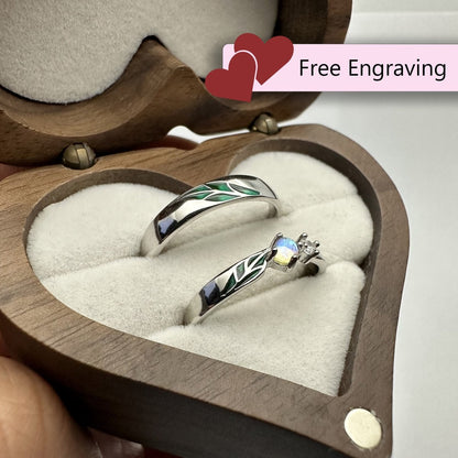 925 Sterling Silver Adjustable Ring Green Leaf Opal Design | “Florayne - CouplesPicks