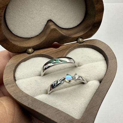 925 Sterling Silver Adjustable Ring Green Leaf Opal Design | “Florayne - CouplesPicks