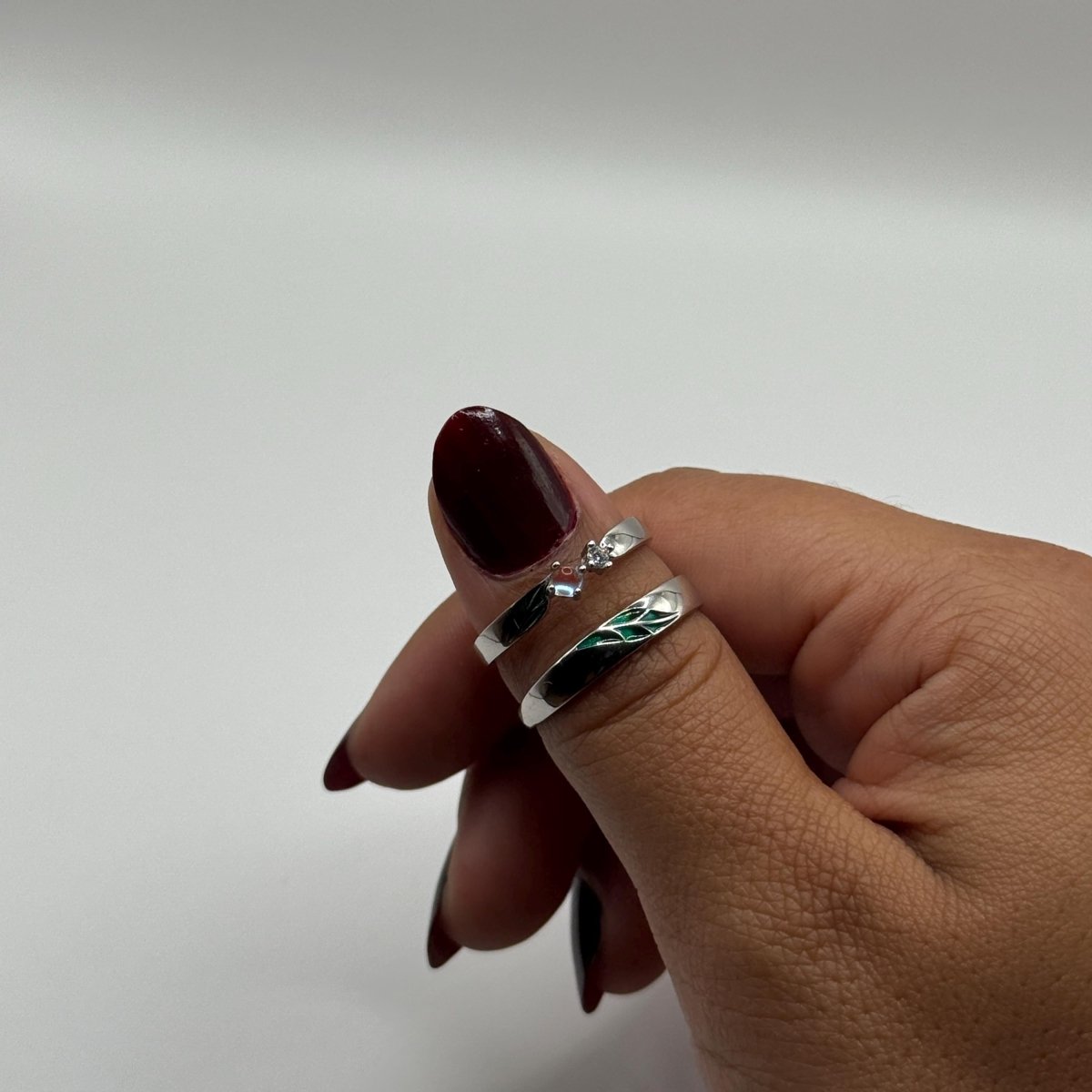 925 Sterling Silver Adjustable Ring Green Leaf Opal Design | “Florayne - CouplesPicks