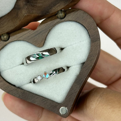 925 Sterling Silver Adjustable Ring Green Leaf Opal Design | “Florayne - CouplesPicks