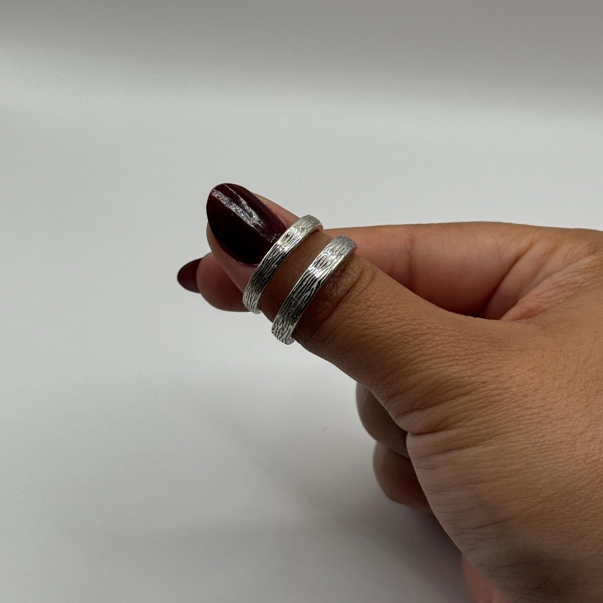 925 Sterling Silver Adjustable Ring Grooved Silver Sanded Design | “Eryndor - CouplesPicks