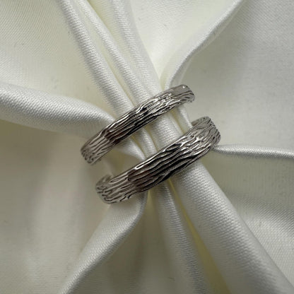 925 Sterling Silver Adjustable Ring Grooved Silver Sanded Design | “Eryndor - CouplesPicks