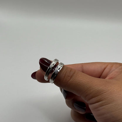 925 Sterling Silver Adjustable Ring Grooved Zirconia Design | “Veyra - CouplesPicks