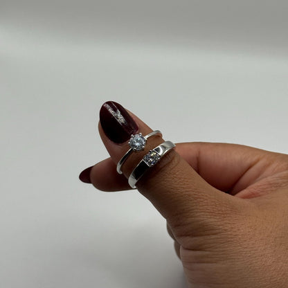 925 Sterling Silver Adjustable Ring Modern Big Zirconia Design | “Lyvienne - CouplesPicks