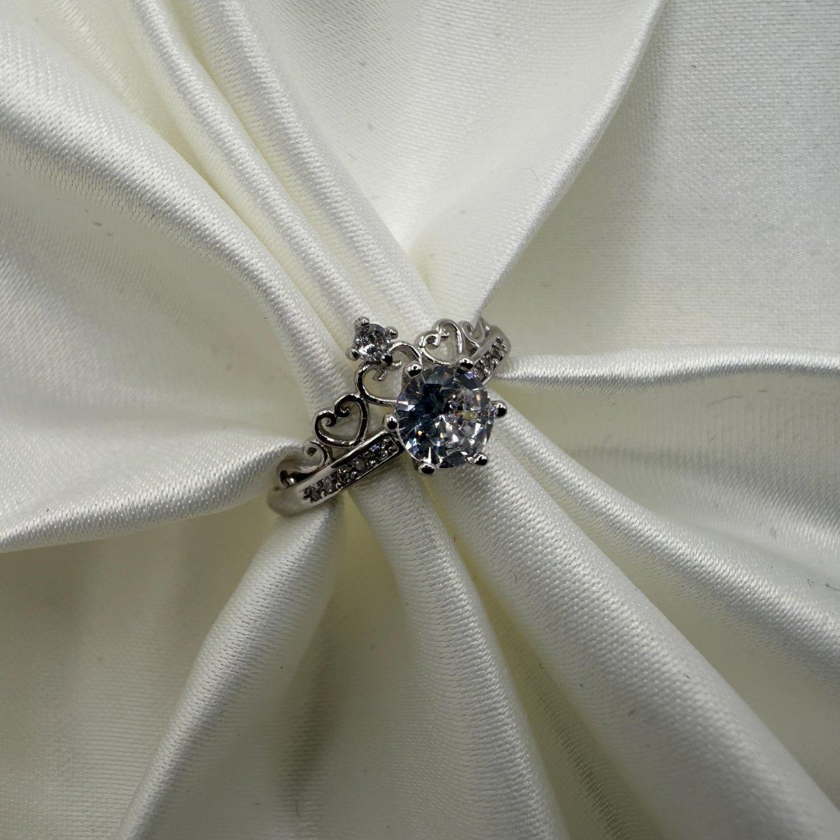 925 Sterling Silver Adjustable Ring Princess Crown Zirconia Design | “Coronelle - CouplesPicks
