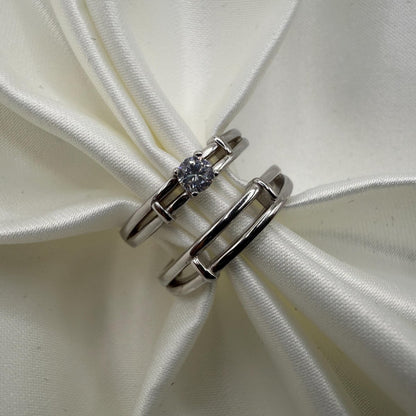 925 Sterling Silver Adjustable Ring Rail Design Zirconia | “Arqen - CouplesPicks