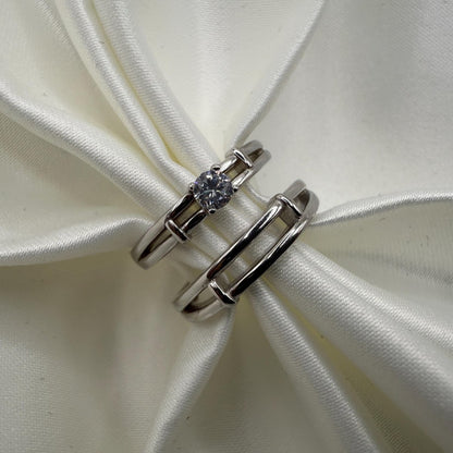 925 Sterling Silver Adjustable Ring Rail Design Zirconia | “Arqen - CouplesPicks
