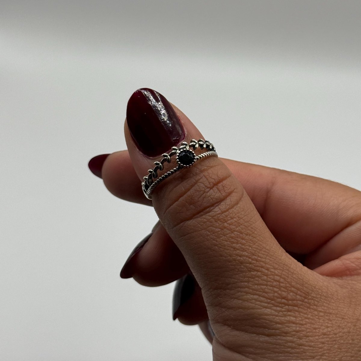 925 Sterling Silver Adjustable Ring Roman Branch Black Zirconia Design | “Luneth - CouplesPicks