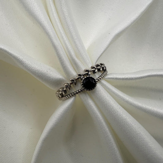 925 Sterling Silver Adjustable Ring Roman Branch Black Zirconia Design | “Luneth - CouplesPicks