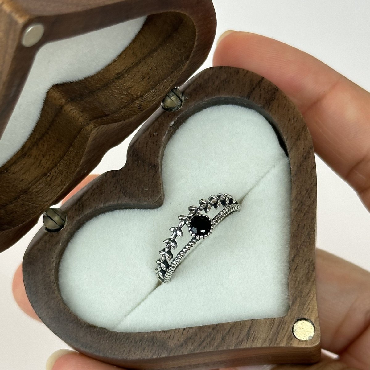 925 Sterling Silver Adjustable Ring Roman Branch Black Zirconia Design | “Luneth - CouplesPicks