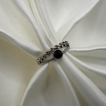 925 Sterling Silver Adjustable Ring Roman Branch Black Zirconia Design | “Luneth - CouplesPicks