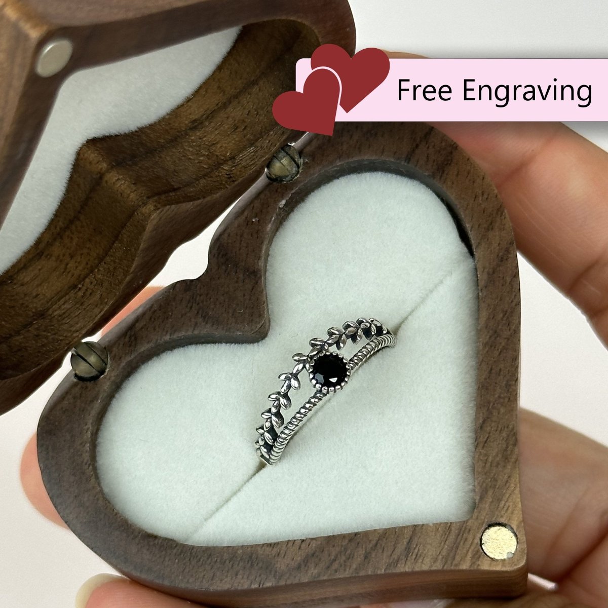 925 Sterling Silver Adjustable Ring Roman Branch Black Zirconia Design | “Luneth - CouplesPicks