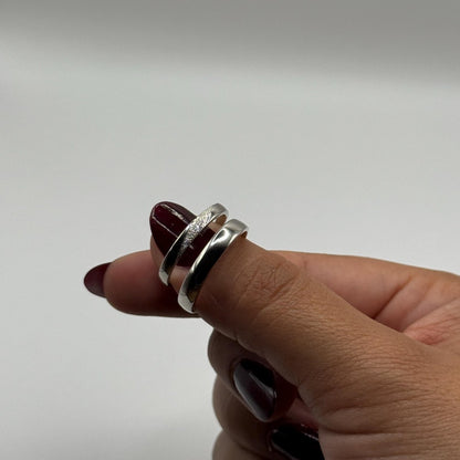 925 Sterling Silver Adjustable Ring Sanded Crossed Line Design | “Draviel - CouplesPicks