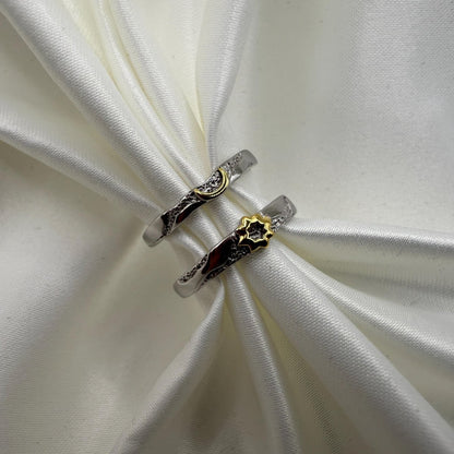 925 Sterling Silver Adjustable Ring Sun & Moon Design | “Selunaris - CouplesPicks
