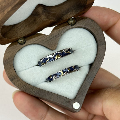 925 Sterling Silver Adjustable Ring – Van Gogh Starry Night Sun & Moon Design | “Solunara” - CouplesPicks
