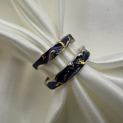 925 Sterling Silver Adjustable Ring Van Gogh Starry Night Sun & Moon Design | “Solunara - CouplesPicks