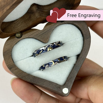 925 Sterling Silver Adjustable Ring Van Gogh Starry Night Sun & Moon Design | “Solunara - CouplesPicks