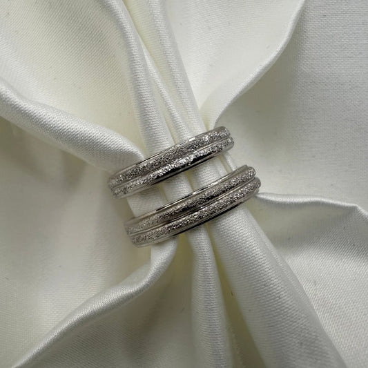 Glacien 925 Sterling Silver Textured Sand Adjustable Ring - CouplesPicks