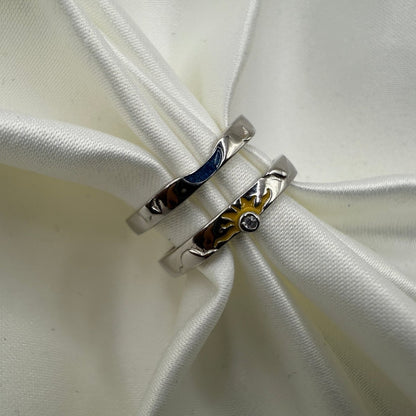 Solara 925 Sterling Silver Blue Sun & Yellow Moon Adjustable Ring - CouplesPicks
