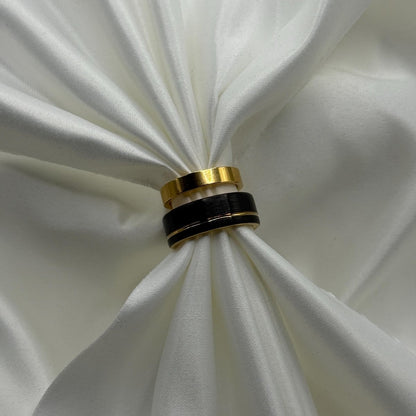 Stainless Steel and Tungsten Ring Black & Gold Design | “Aurethra - CouplesPicks
