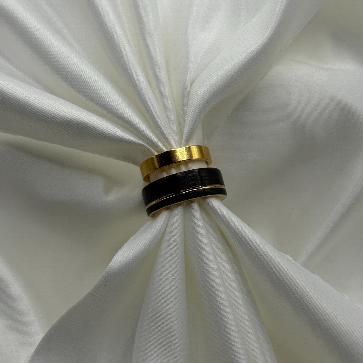 Stainless Steel and Tungsten Ring Black & Gold Design | “Aurethra - CouplesPicks