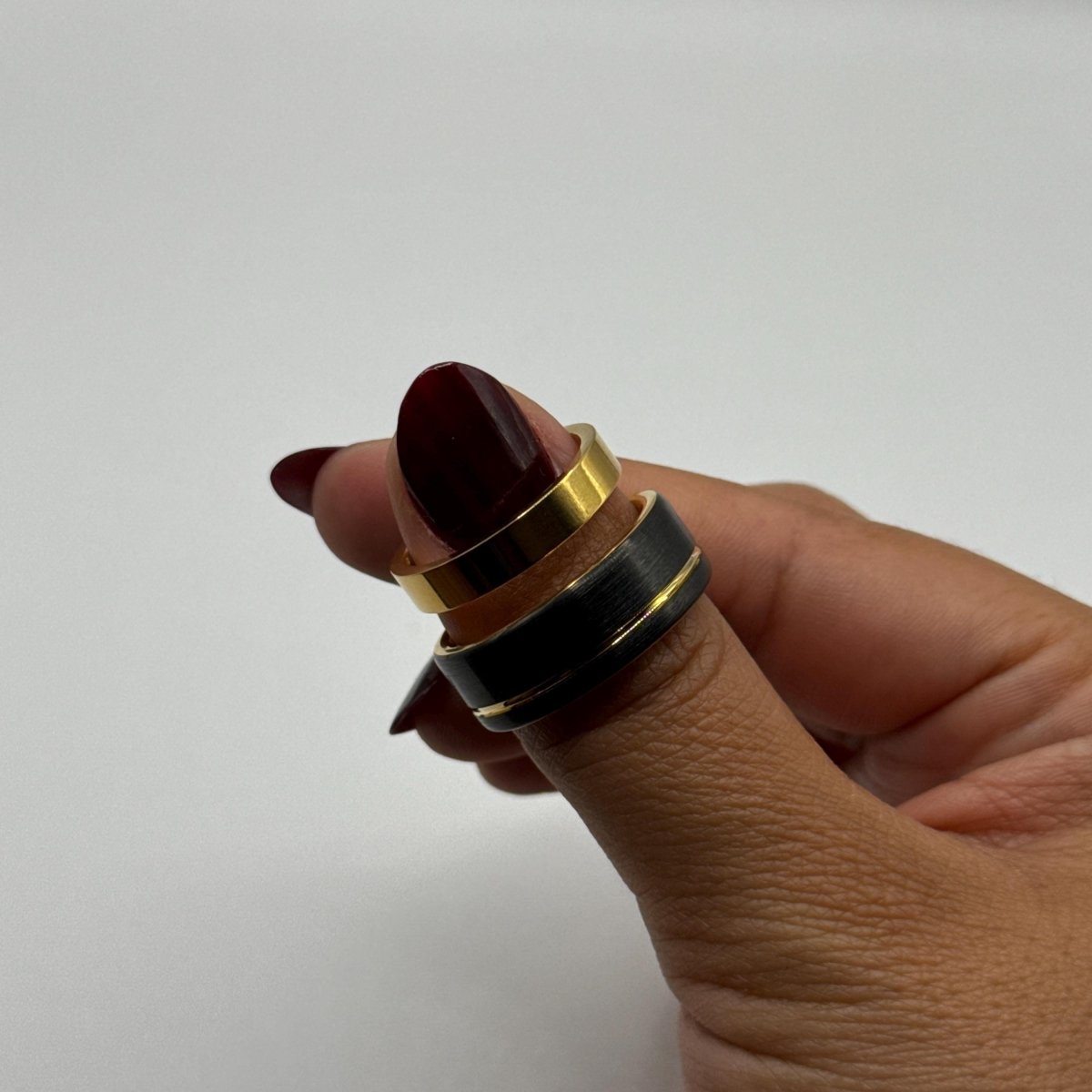 Stainless Steel and Tungsten Ring Black & Gold Design | “Aurethra - CouplesPicks