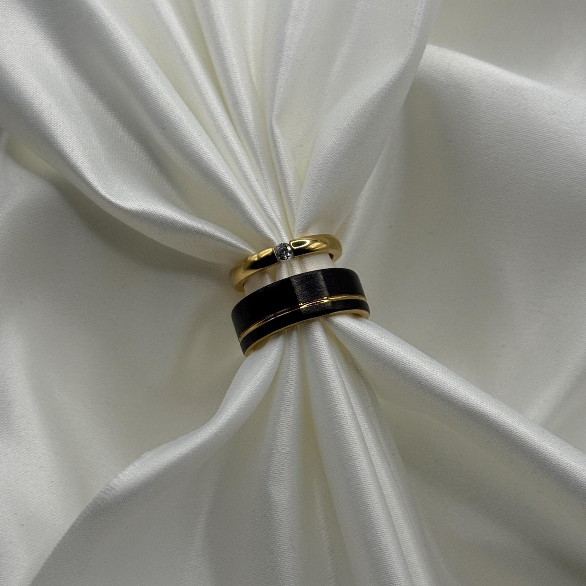 Stainless Steel and Tungsten Ring Black & Gold Design | “Zyvenne - CouplesPicks
