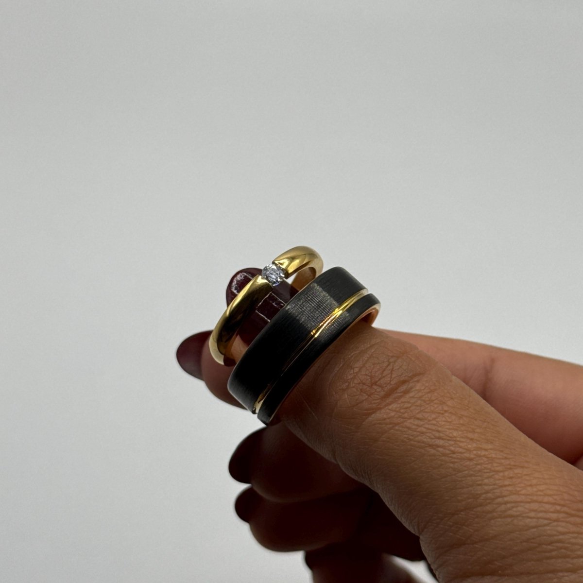 Stainless Steel and Tungsten Ring Black & Gold Design | “Zyvenne - CouplesPicks