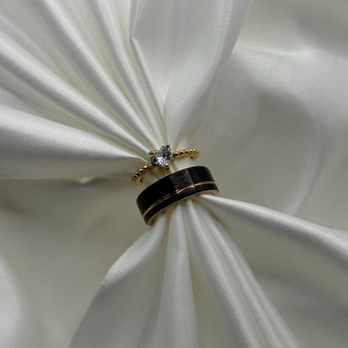 Stainless Steel and Tungsten Ring Black & Gold Zirconia Design | “Ardenya - CouplesPicks