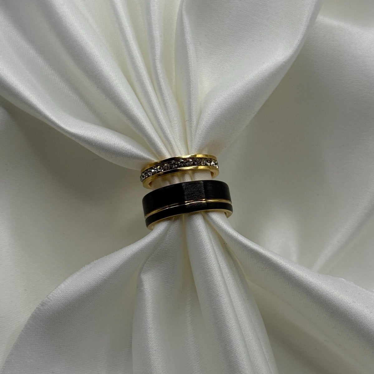 Stainless Steel and Tungsten Ring Black & Gold Zirconia Design | “Brivelle - CouplesPicks