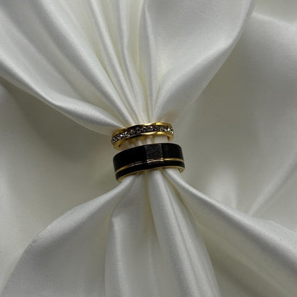 Stainless Steel and Tungsten Ring Black & Gold Zirconia Design | “Brivelle - CouplesPicks
