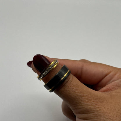 Stainless Steel and Tungsten Ring Black & Gold Zirconia Design | “Brivelle - CouplesPicks