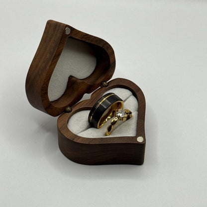 Stainless Steel and Tungsten Ring Black & Gold Zirconia Design | “Sylvarra - CouplesPicks