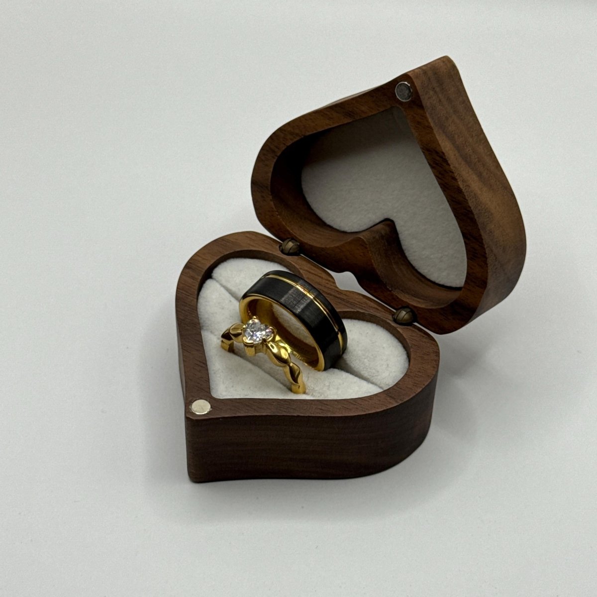 Stainless Steel and Tungsten Ring Black & Gold Zirconia Design | “Sylvarra - CouplesPicks
